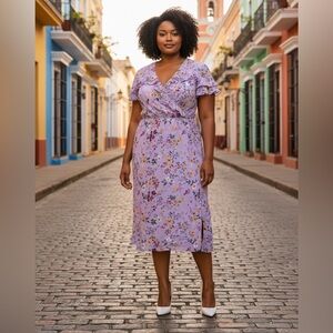 Perceptions Lavender Floral Midi Dress